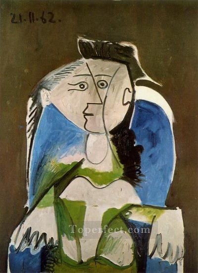 Femme assise dans un fauteuil bleu 1 1962 Cubismo Pintura al óleo